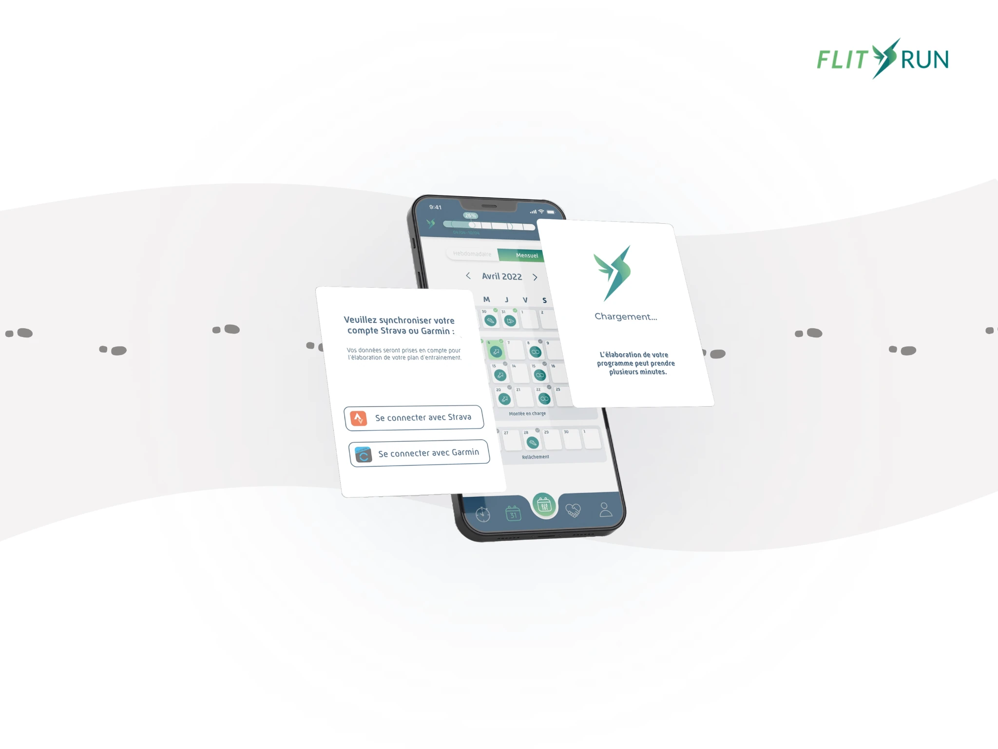 Téléphone et écrans flottants de l’application d’entraînement Flit Run