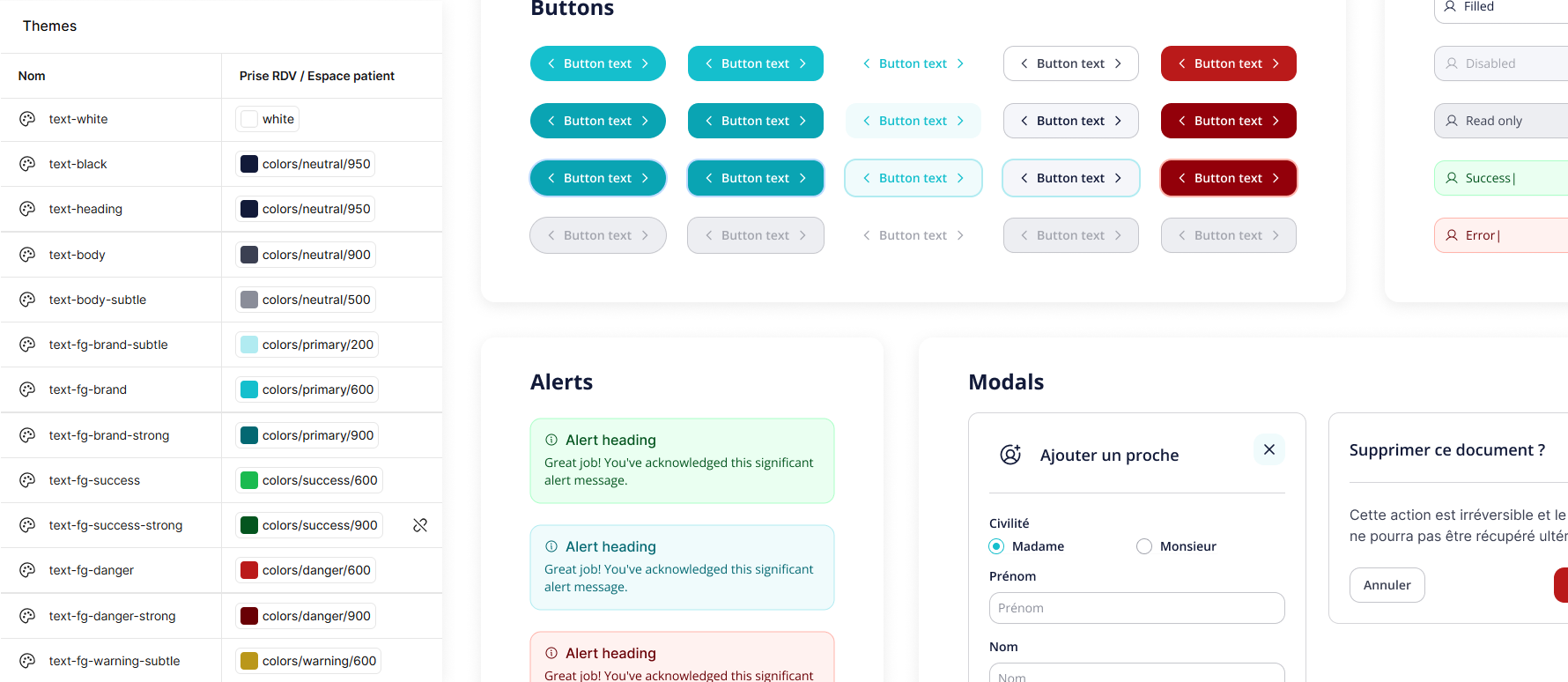 Extrait du UI kit du parcours de prise de rendez-vous