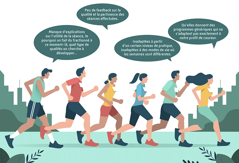 Illustration de coureurs et verbatims issus de la recherche utilisateur